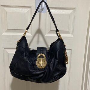 Steven Steve Madden Handbag Y2k Black Leather Turnlock Hobo Gp Metal